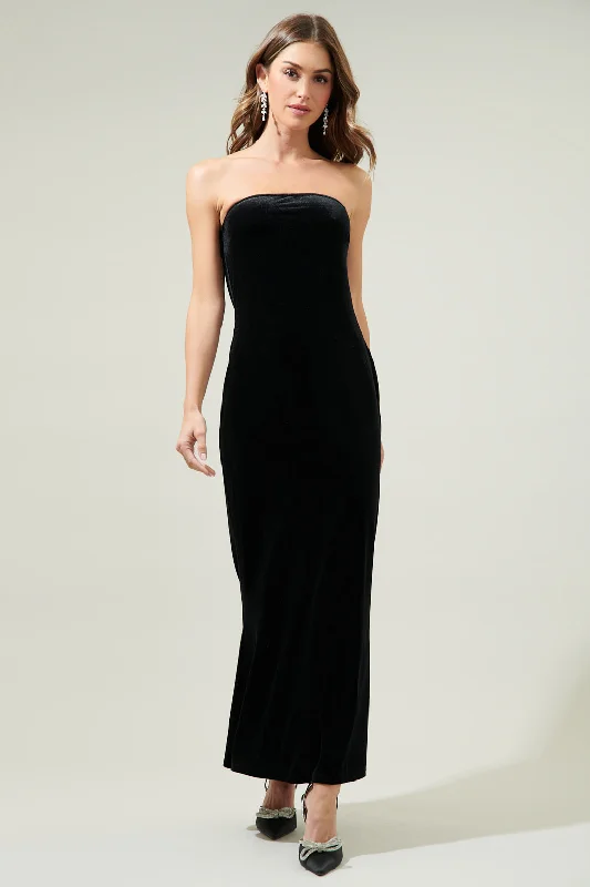 Dynamite Velvet Strapless Maxi Dress Fashionable Chiffon Tiered Maxi Dress