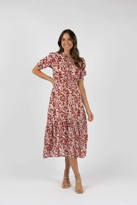 Eden Maxi Dress in Brick Print HS24311 by Humidity Lifestyle Trendy Fit-and-Flare Maxi Dress