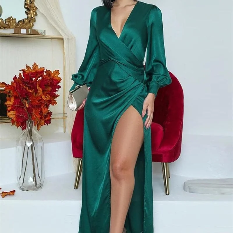DressBetty - Elegant Long Sleeve V Neck Sexy Maxi Dress Fashionable Sheer Maxi Dress