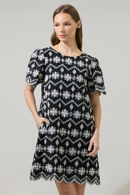 Elle Floral Ruth Eyelet Mini Dress Trendy A-Line Mini Dress