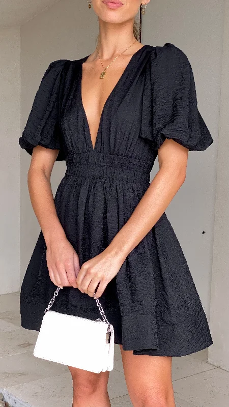 Erin Mini Dress - Black Chic Mini Dress with V-Neck