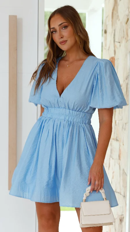 Erin Mini Dress - Blue Stylish Short Sleeve Mini Dress