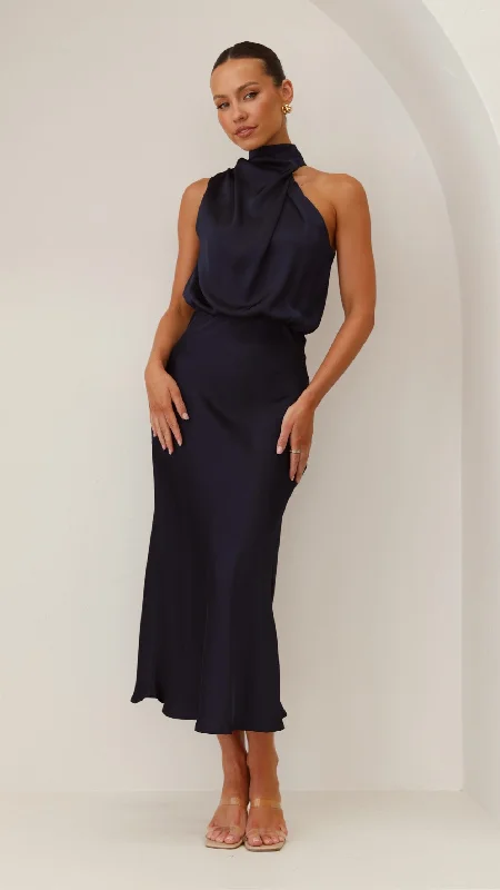 Esther Maxi Dress - Navy Comfortable Fitted Maxi Dress