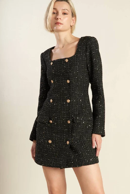HEART UNBOUND TWEED MINI DRESS Trendy Crossover Mini Dress