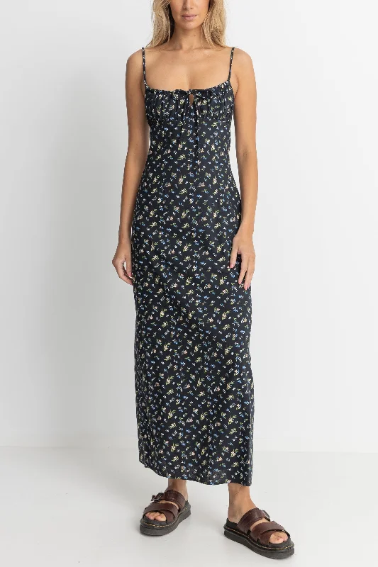 Fleur Floral Gathered Maxi Dress Black Elegant Tiered Maxi Dress