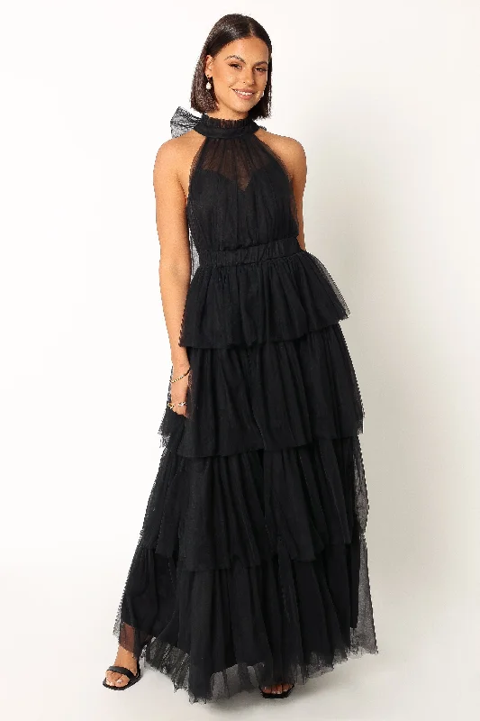 Frances Halterneck Maxi Dress - Black Elegant Tiered Maxi Dress