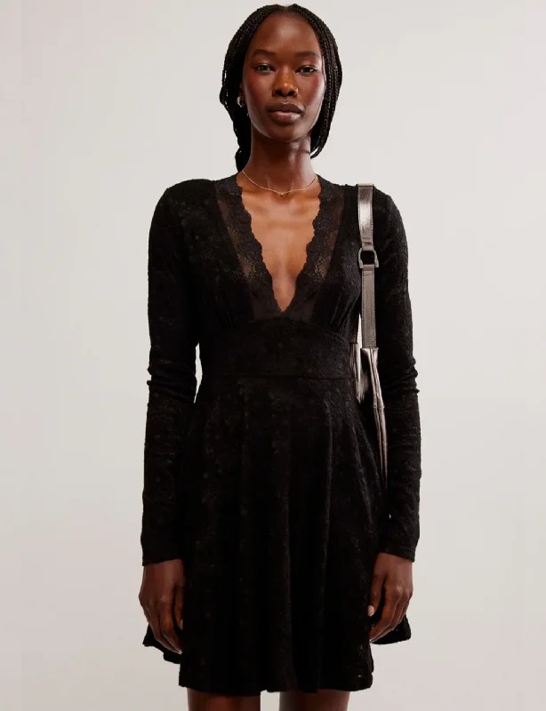 All Yours Mini Dress, Black Fashionable Lace Mini Dress