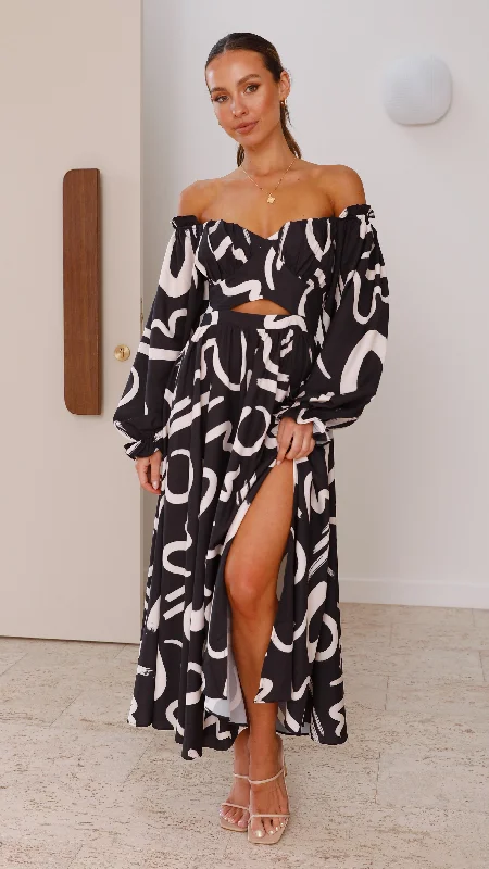 Freya Maxi Dress - Black Trendy Floral Print Maxi Dress