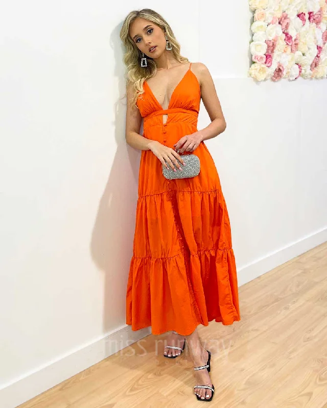 Gabby Maxi Dress - Orange Chic Off-Shoulder Maxi Dress