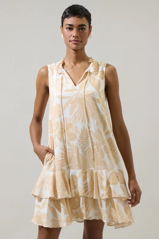 Geneva Floral Graceland Ruffle Trim Mini Dress Stylish Short-Sleeve Mini Dress