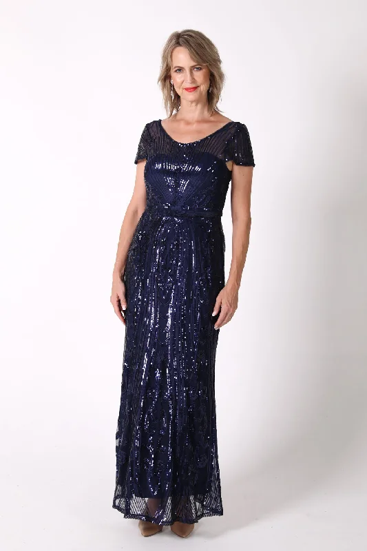 Greta Sequin Maxi Dress - Navy Stylish Empire Waist Maxi Dress