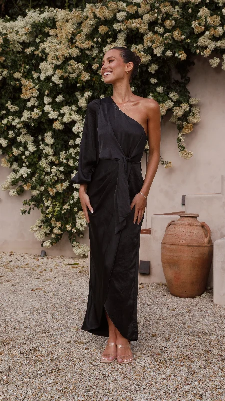 Heidi One Shoulder Maxi Dress - Black Comfortable Cotton Maxi Dress