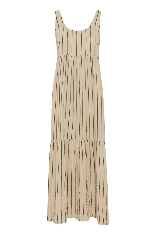 Ichi Foxa Striped Maxi Dress-Doeskin/Black Stripes-20120962 Fashionable Printed Maxi Dress