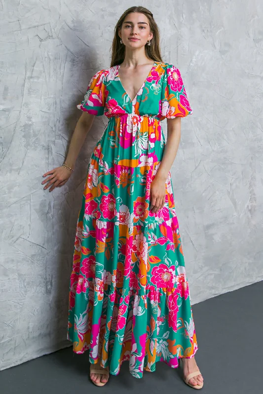 SUMMER STROLL WOVEN MAXI DRESS Cozy Ruffle Sleeve Maxi Dress