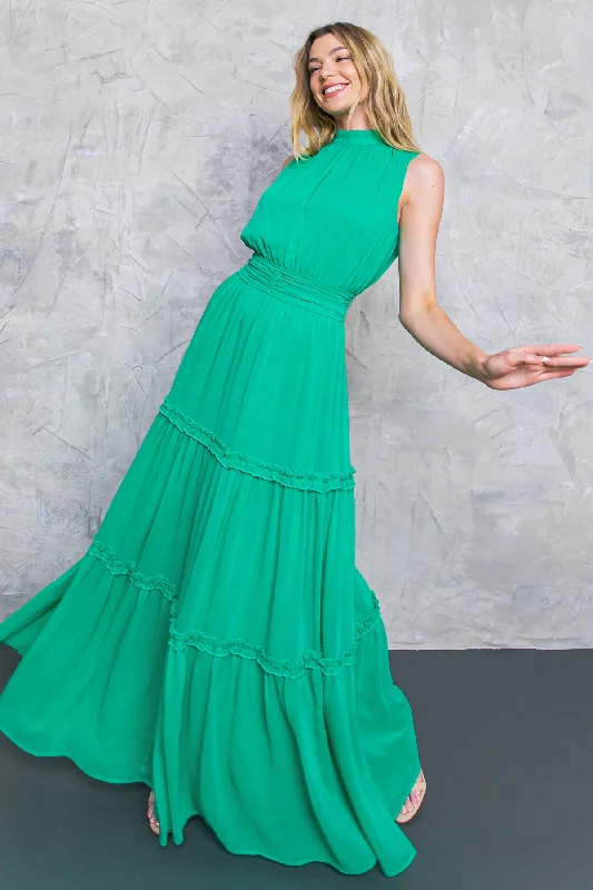 TAKE A WALK WITH ME WOVEN MAXI DRESS Fashionable Chiffon Tiered Maxi Dress
