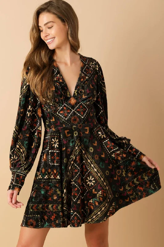 FINDING MYSELF VELVET WOVEN MINI DRESS Fashionable Mini Dress with Frills