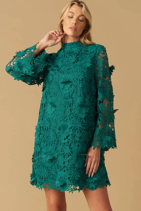 IN THE FLOW WOVEN LACE MINI DRESS Fashionable Mini Dress with Pockets