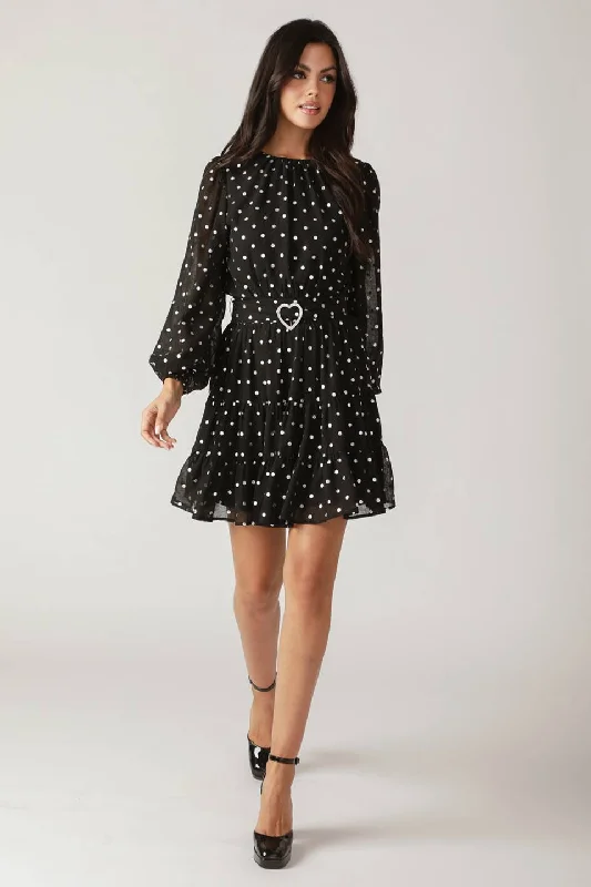 DANCING IN THE RAIN WOVEN MINI DRESS Fashionable Polka Dot Mini Dress