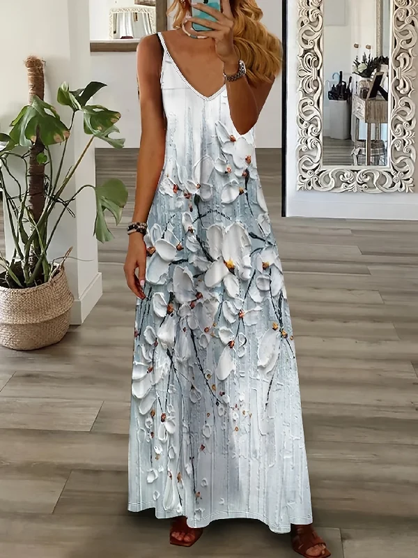 IKEARLAX Boho Chic Sleeveless Maxi Dress - Breezy Floral V-Neck Design with Adjustable Straps for Summer Elegance Comfortable Maxi Dress with Belt IKEARLAX Boho Chic Sleeveless Maxi Dress - Breezy Floral V-Neck Design with Adjustable Straps for Summer Elegance Comfortable Maxi Dress with Belt