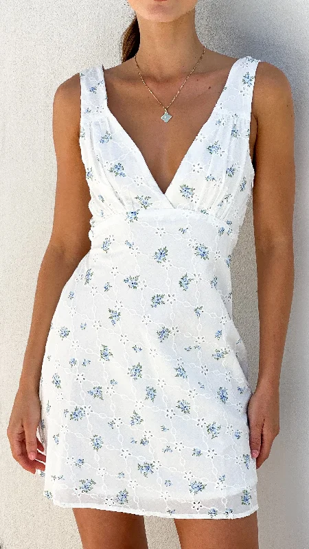Ilani Mini Dress - Blue Floral Cozy Wraparound Mini Dress