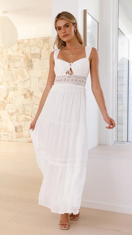 Indie Maxi Dress - White Comfortable Pleated Maxi Dress