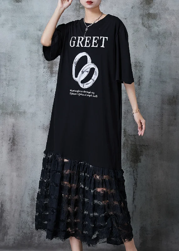 Italian Black Oversized Patchwork Lace Cotton Maxi Dresses Summer QA1012 Trendy Button Front Maxi Dress