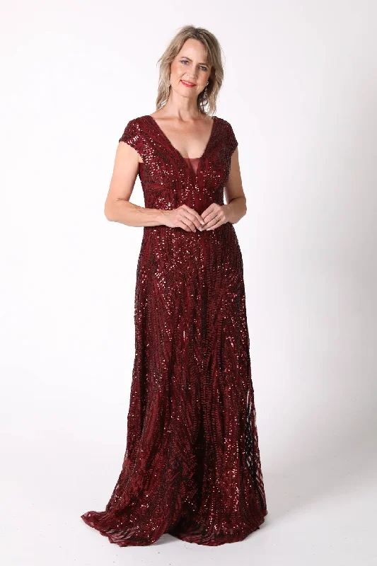 Joselyn Sequin Maxi Dress - Wine (S & 3XL - Clearance Sale) Fashionable Printed Maxi Dress Joselyn Sequin Maxi Dress - Wine (S & 3XL - Clearance Sale) Fashionable Printed Maxi Dress