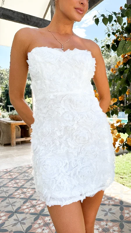 Julia Mini Dress - White Chic Tropical Mini Dress