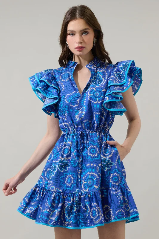 Kenner Floral Alina Ruffle Shift Mini Dress Comfortable Bodycon Mini Dress
