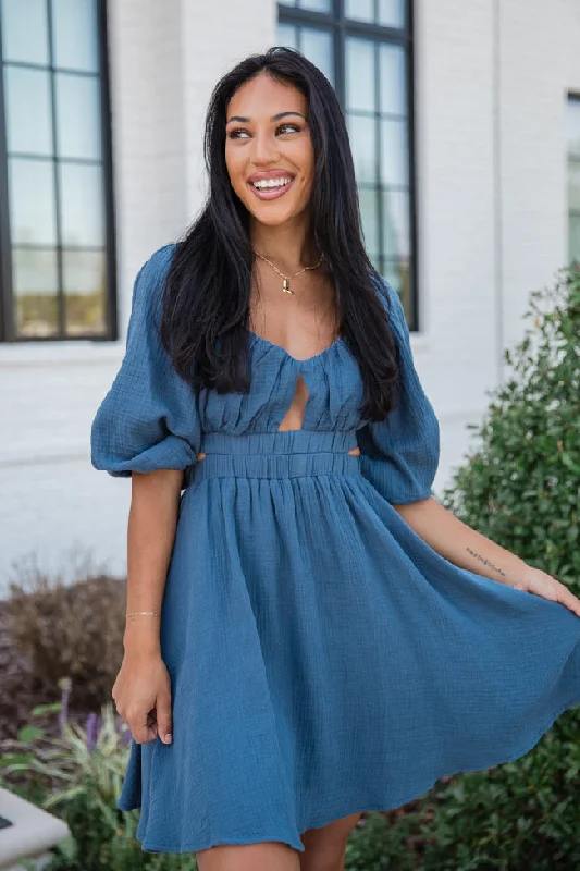 Key To My Heart Navy Keyhole Detail Mini Dress Stylish Sweetheart Mini Dress