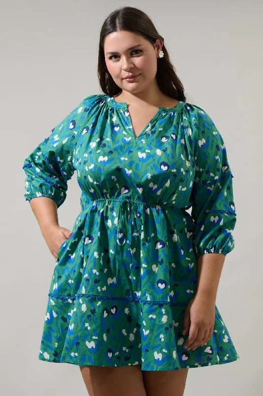Laury Floral Dabria Split Neck Mini Dress Curve Cozy Knit Mini Dress