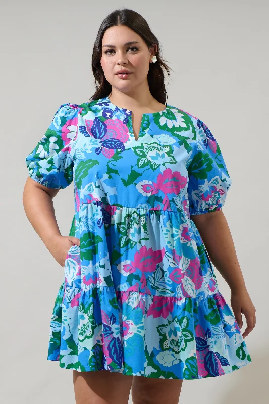 Lavera Floral Maine Poplin Mini Dress Curve Stylish Ribbed Mini Dress