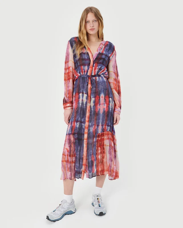 LENA MAXI DRESS / KLAUS BLUE Fashionable Maxi Dress with Fringe
