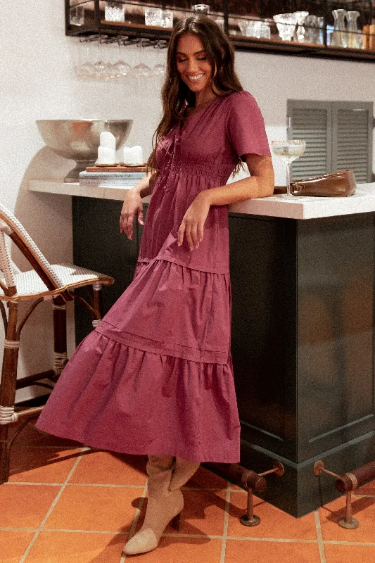 Madelyn Tiered Maxi Dress - Berry Stylish Empire Waist Maxi Dress