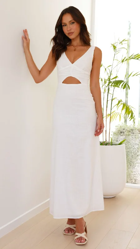 Mahalia Maxi Dress - White Trendy Satin Maxi Dress
