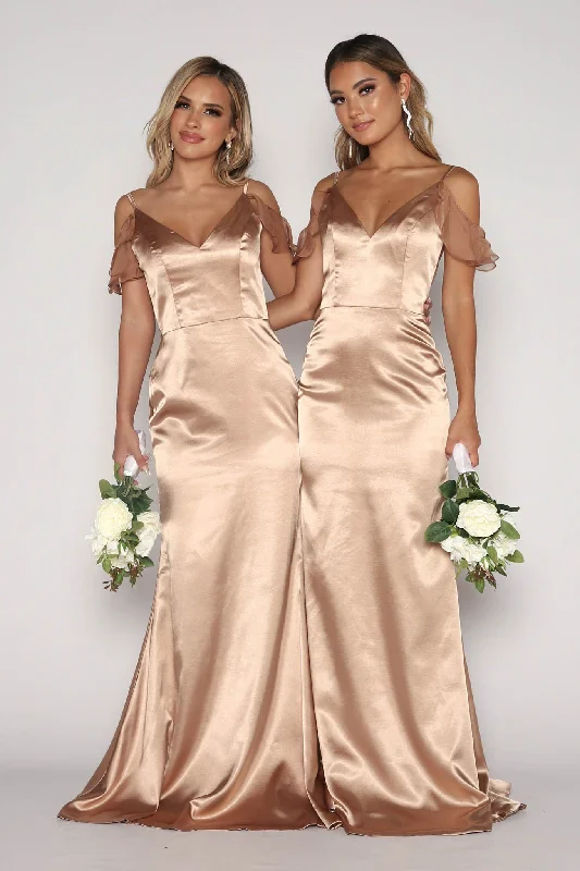 Malani Satin Maxi Dress - Champagne (XS - Clearance Sale) Cozy Knit Maxi Dress