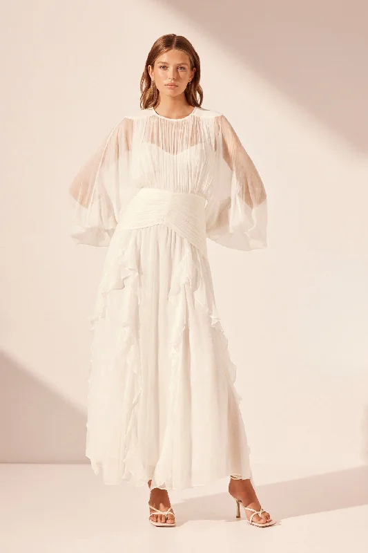 MARGOT ROUND NECK BALLOON SLEEVE MAXI DRESS - IVORY Chic Boho Print Maxi Dress