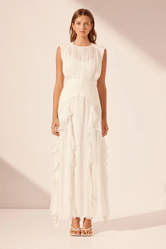 MARGOT ROUND NECK SLEEVELESS MAXI DRESS - IVORY Elegant Maxi Dress with Belt