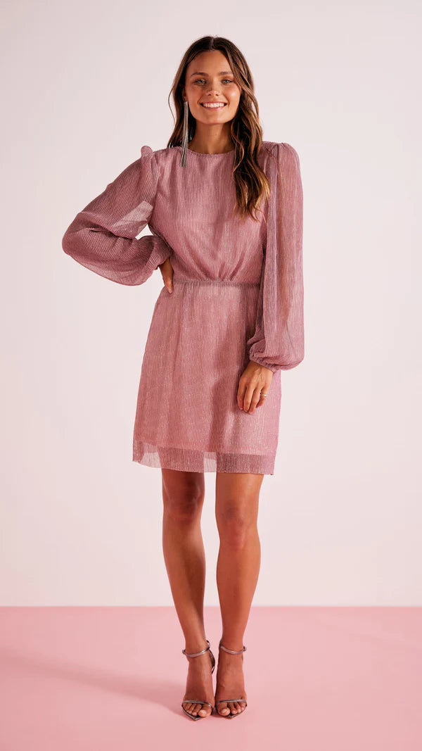 MINK PINK ASTRID PLISSE MINI DRESS PINK Comfortable One-Shoulder Mini Dress