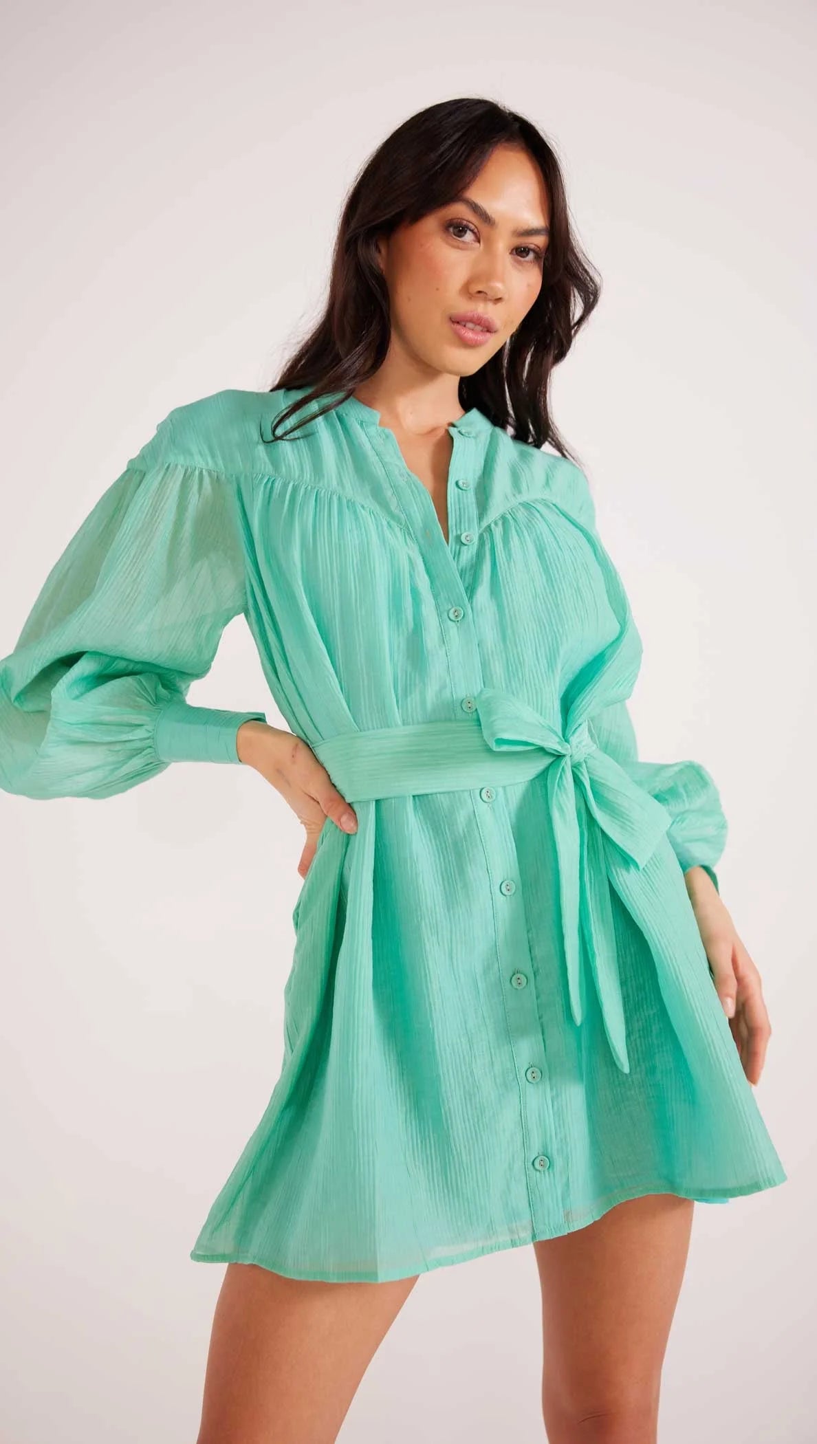 MINK PINK LUCIE MINI DRESS MINT Cozy Satin Mini Dress