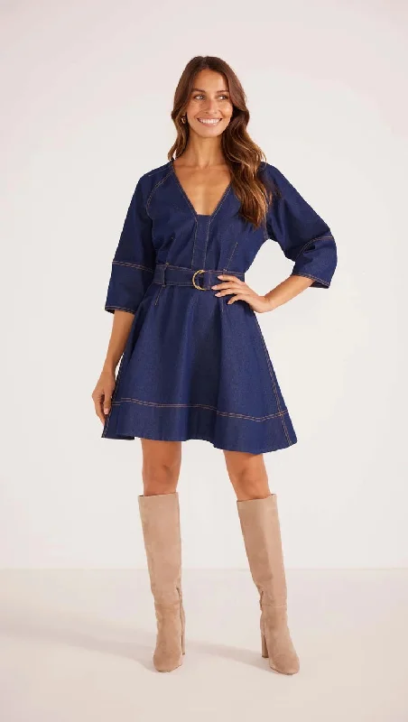 MinkPink Kenzie Denim Mini Dress Fashionable A-Line Mini Dress
