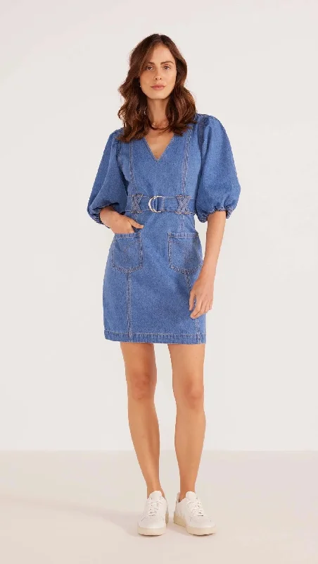 MinkPink Peyton Denim Mini Dress Classic White Mini Dress