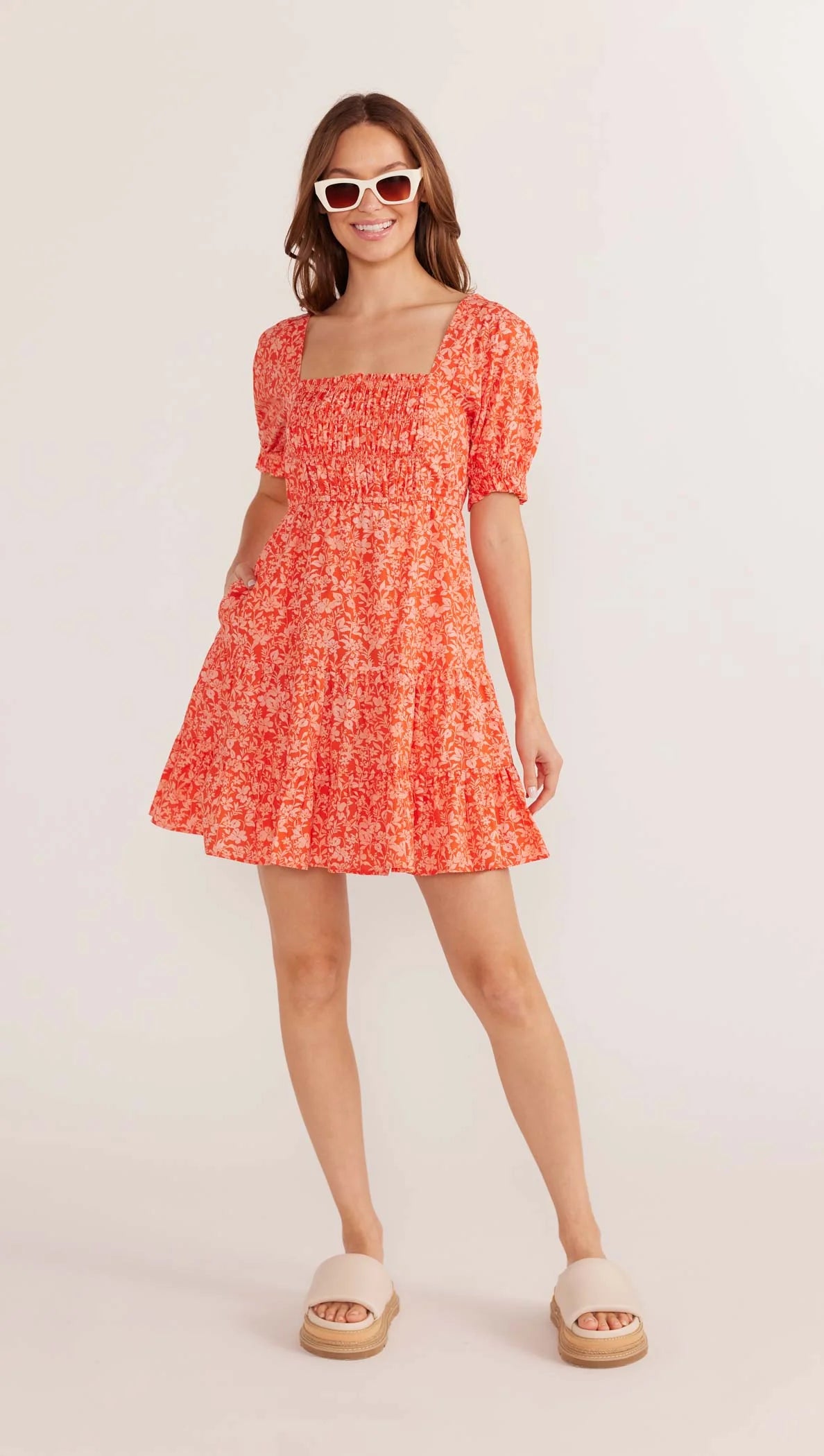 MINKPINK SHAYNA PUFF SLEEVE MINI DRESS DITZY-FLORAL Cozy Cowl Neck Mini Dress