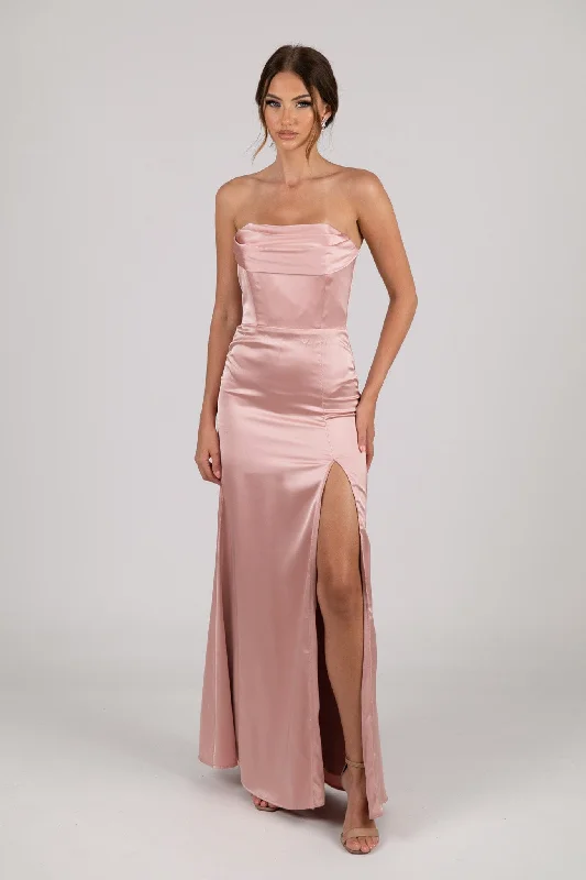 Peyton Strapless Satin Maxi Dress - Dusty Pink Comfortable T-Shirt Maxi Dress