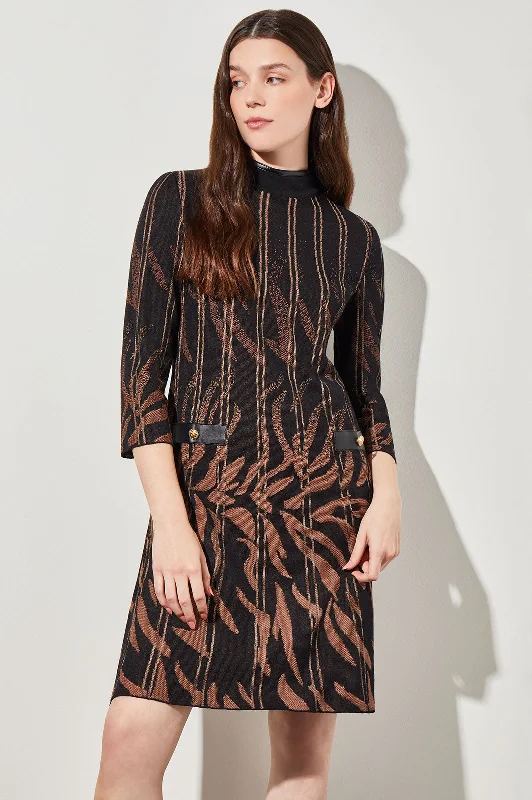 Plus Size Animal Print Vegan Leather Trim Soft Knit Mini Dress Comfortable Smocked Mini Dress