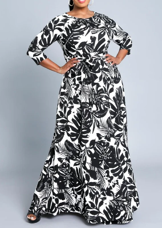 Hi Curvy Plus Size Women Leaf Print Flare Warp Maxi Dress with Pockets Cozy Ribbed Maxi Dress