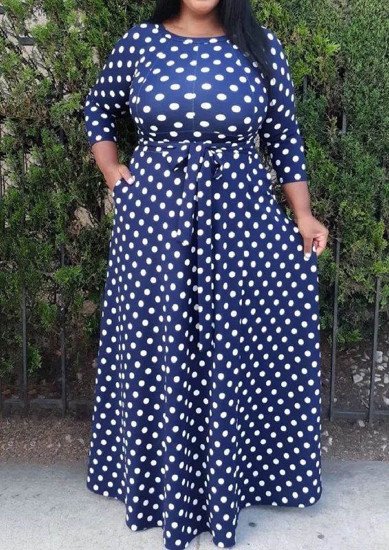 Hi Curvy Plus Size Women Polka Dot Maxi Dress Elegant Maxi Dress with Ruffles