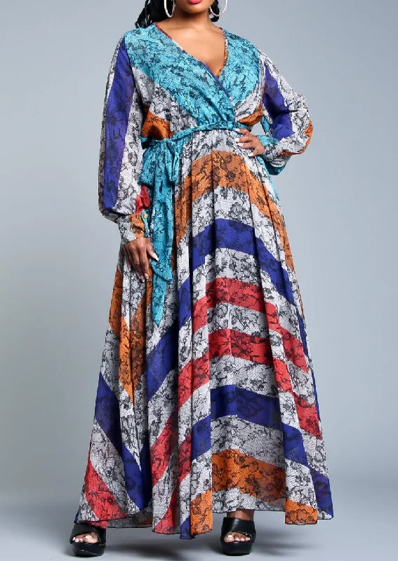 Hi Curvy Plus Size Women Chiffon Flare Maxi Dress Elegant Maxi Dress with Belt
