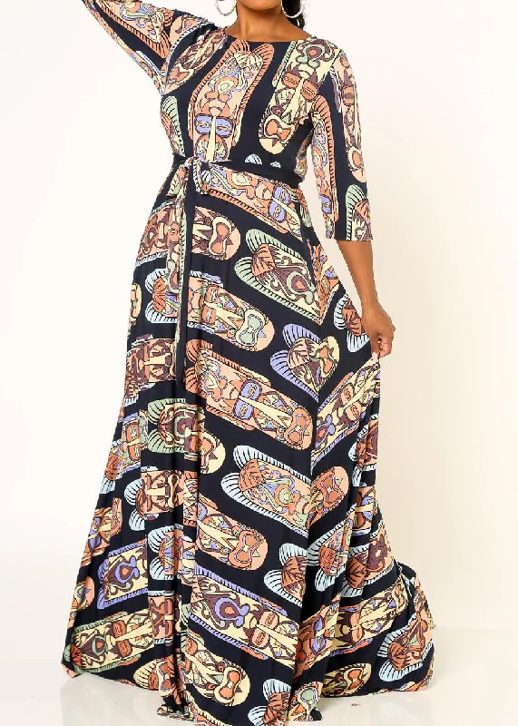 Hi Curvy Plus Size Women Unique Printed Flare Maxi Dress Elegant Silk Maxi Dress