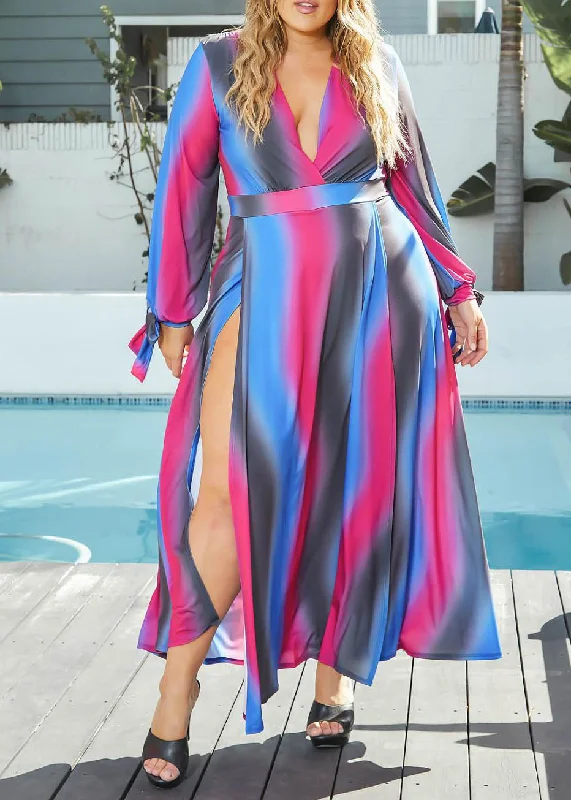 HI CURVY Plus Size Gradient Double Slit Hem Maxi Dress Made In USA Elegant Boho Maxi Dress